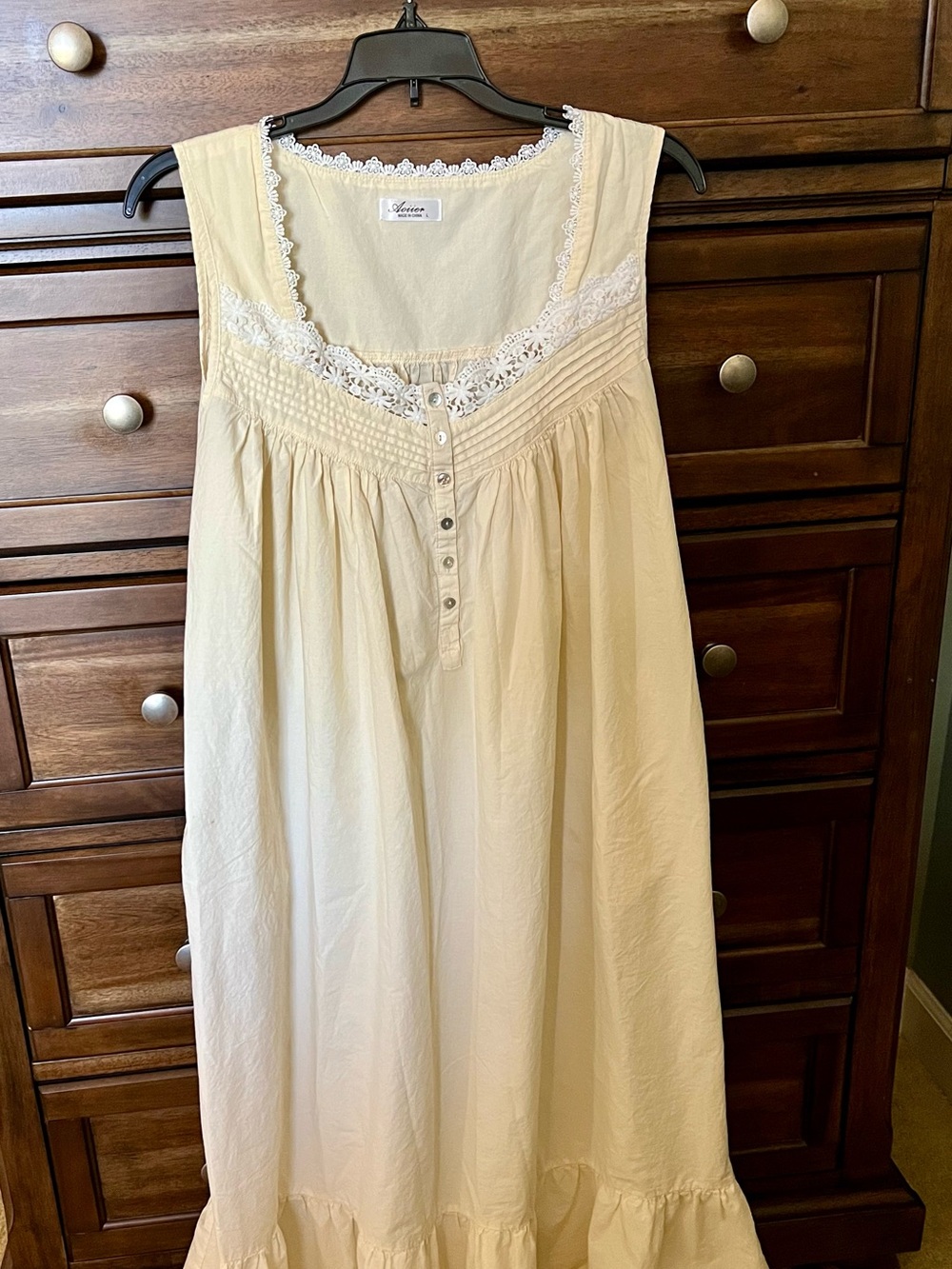 Two Women's Cotton Nightgowns with Lace Trim.  Yellow L and pink M
